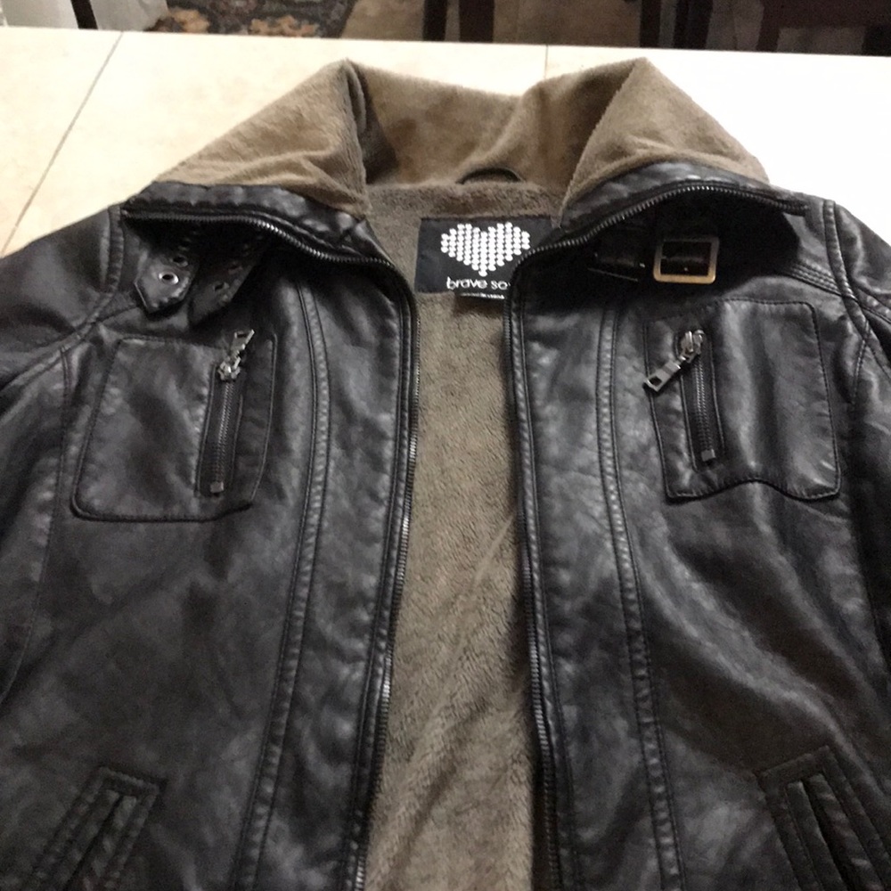 Black faux leather short jacket